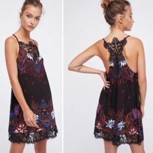 Free People Who's Sorry Now, Size Small, Slip Dress Black Dark Floral Lace Mini